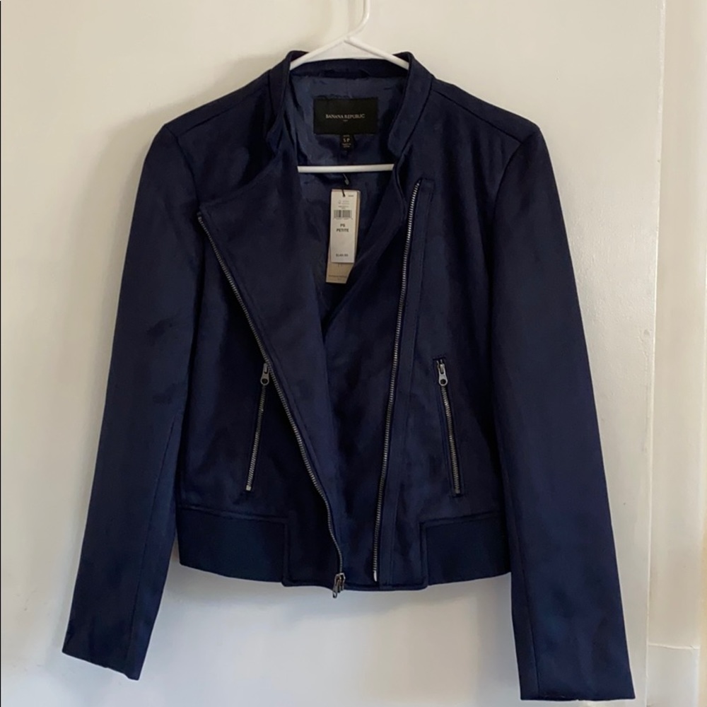 Banana Republic Navy Faux Suede Bomber Jacket